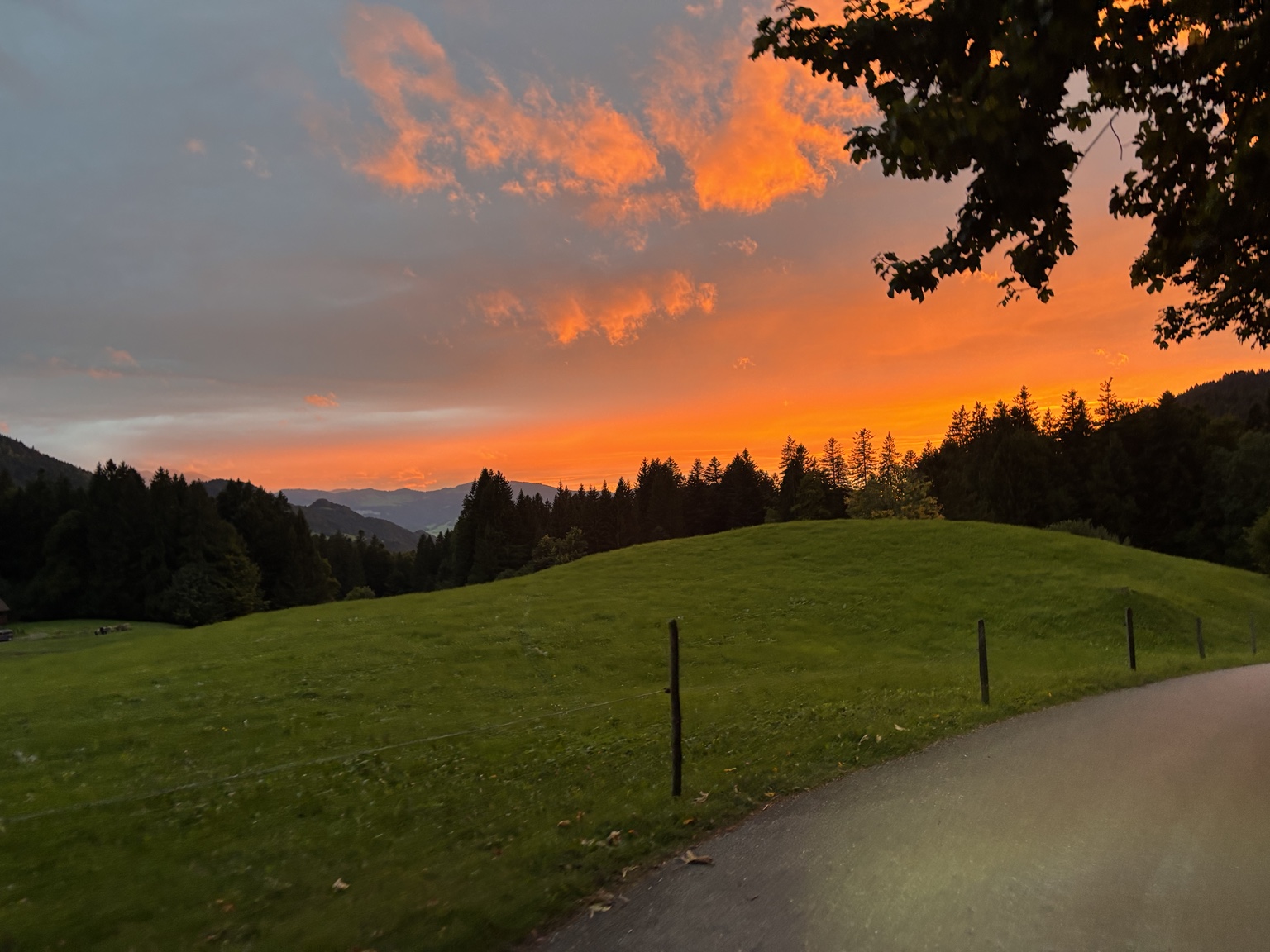 Abendstimmung auf einer Straße im Bregenzerwald